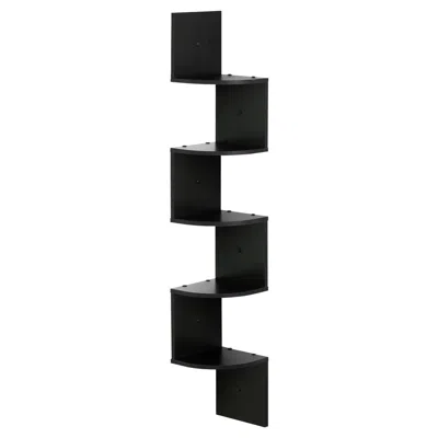 Furinno 5 Tier Wall Mount Floating Radial Corner Shelf, Espresso In Brown