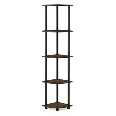 Furinno 99811 Turn-n-tube 5 Tier Corner Display Rack Multipurpose Shelving Unit, Columbia Walnut/black In Brown
