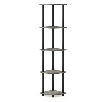 Furinno 99811 Turn-n-tube 5 Tier Corner Display Rack Multipurpose Shelving Unit, French Oak Grey/black