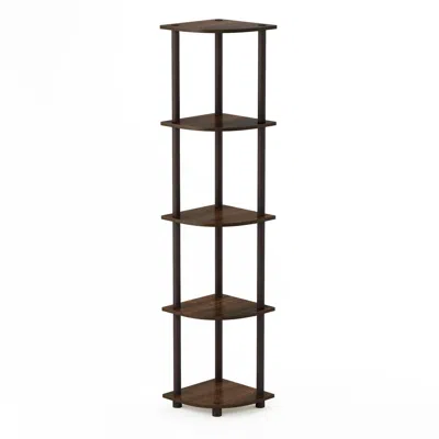 Furinno 99811 Turn-n-tube 5 Tier Corner Display Rack Multipurpose Shelving Unit, Walnut/brown In Blue