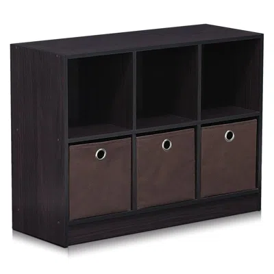 Furinno 99940dwn Basic 3x2 Bookcase Storage W/bins, Dark Walnut In Brown