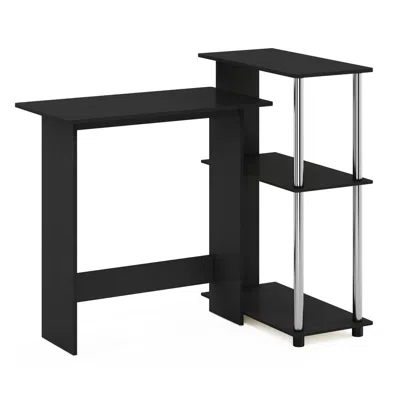 Furinno Abbott Corner Computer Desk With Bookshelf, Americano/stainless Steel