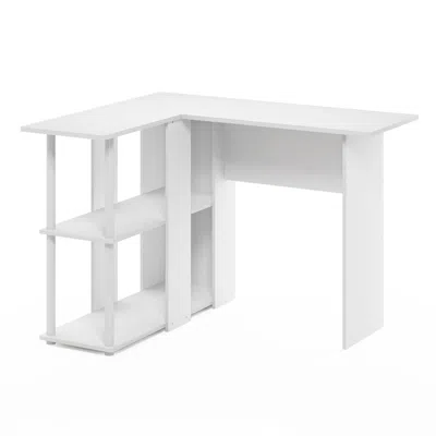 Furinno Abbott L-shape Desk With Bookshelf, White/white