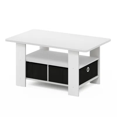 Furinno Andrey Coffee Table With Bin Drawer, White/black
