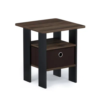 Furinno Andrey End Table Nightstand With Bin Drawer, Columbia Walnut/dark Brown, 11157cwn/dbr
