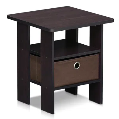 Furinno Andrey End Table Nightstand With Bin Drawer, Dark Walnut, 11157dwn