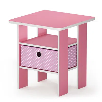 Furinno Andrey End Table Nightstand With Bin Drawer, Pink