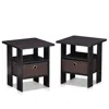 Furinno Andrey End Table Nightstand With Bin Drawer Set Of 2, Dark Walnut, 2-11157dwn