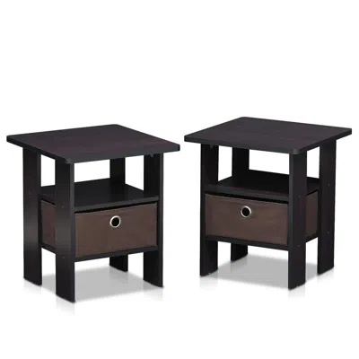 Furinno Andrey End Table Nightstand With Bin Drawer Set Of 2, Dark Walnut, 2-11157dwn
