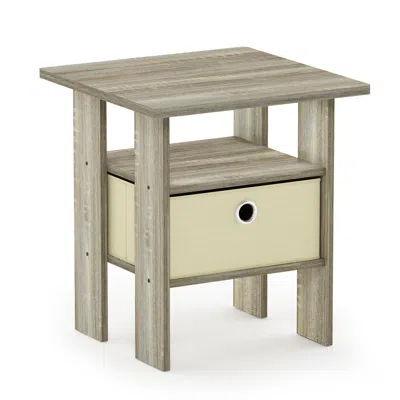 Furinno Andrey End Table Nightstand With Bin Drawer, Sonoma Oak/ivory In Gray