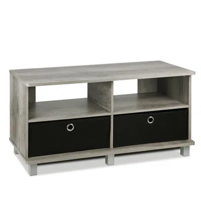 Furinno Andrey Entertainment Center With Bin Drawers, French Oak Grey/black In Brown