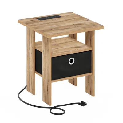 Furinno Andrey Usb And Type-c Port Charging Station End Table, Flagstaff Oak/black