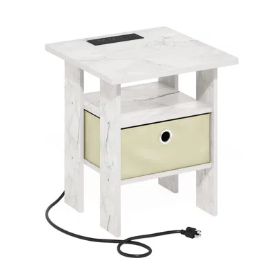 Furinno Andrey Usb And Type-c Port Charging Station End Table, Marble White/ivory