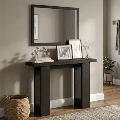 Furinno Ara Entryway Table 47-inch, Narrow Console Table, Sofa Table With 2 Bottom Shelf, Couch Table Behind In Black
