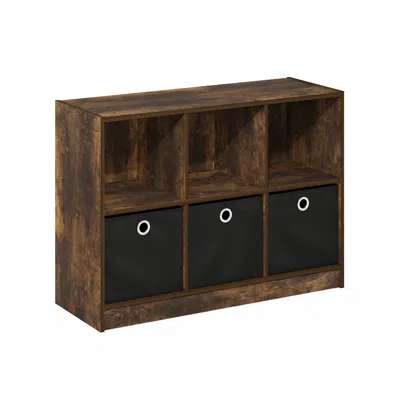 Furinno Basic 3x2 Bookcase Storage W/bins, Amber Pine/black