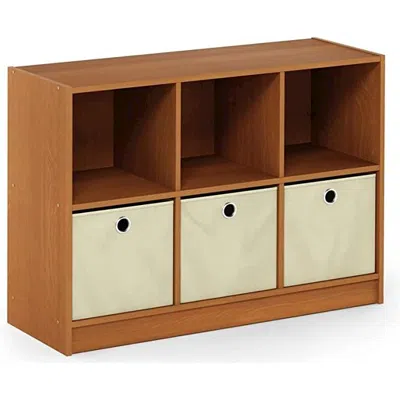 Furinno Basic 3x2 Bookcase Storage W/bins, Light Cherry/ivory