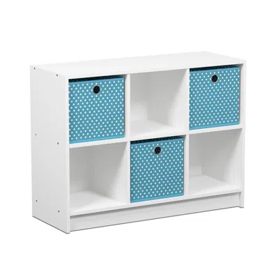 Furinno Basic 3x2 Bookcase Storage W/bins, White/light Blue, 99940wh/lbl