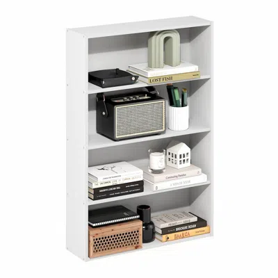 Furinno Basic 4-tier Open Shelf Bookcase, Bookshelf, Storage Organizer, 6 X 24 X 35 In White