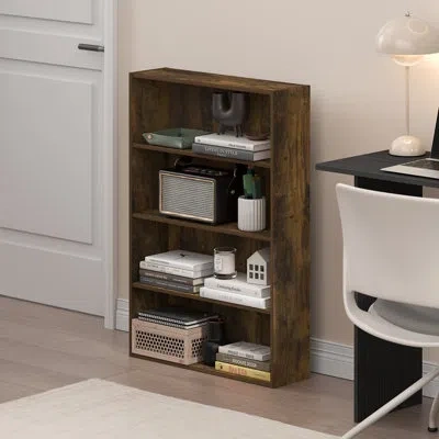 Furinno Basic 4-tier Open Shelf Bookcase, Bookshelf, Storage Organizer, 6 X 24 X 35 In Amber Pine
