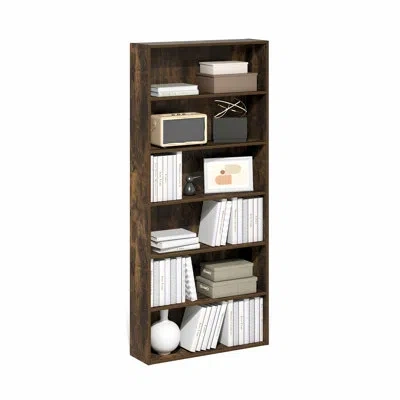 Furinno Basic 6-tier Open Shelf Bookcase, Bookshelf, Storage Organizer, In Amber Pine