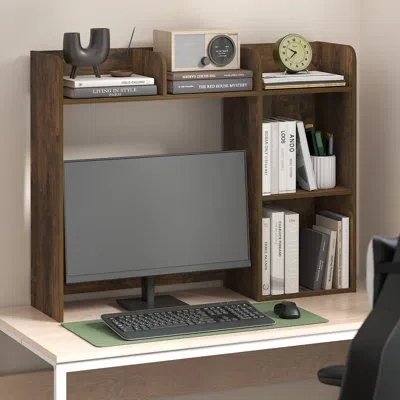 Furinno Basic Desk Shelf, 5-shelf Desktop Hutch, Book Shelf, Desk Organzier, For Office Supplies, Office Des In Brown