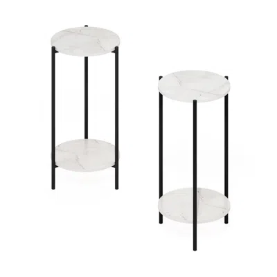 Furinno Besi 2-tier Modern Tall Round Side End Table, Set Of 2 In Black