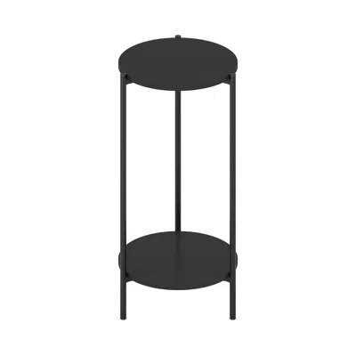 Furinno Besi 2-tier Modern Tall Round Side End Table With Sturdy Metal Legs, Americano In Black