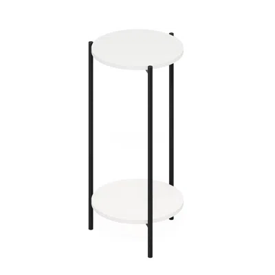 Furinno Besi 2-tier Modern Tall Round Side End Table With Sturdy Metal Legs, White/black