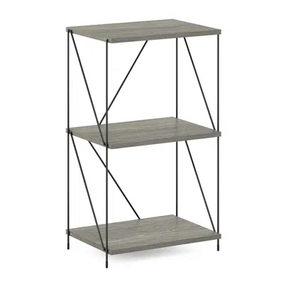 Furinno Besi 3-tier Industrial Multipurpose Shelf Display Rack With Metal Frame, Finn Oak