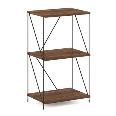 Furinno Besi 3-tier Industrial Multipurpose Shelf Display Rack With Metal Frame, Walnut Cove In Brown