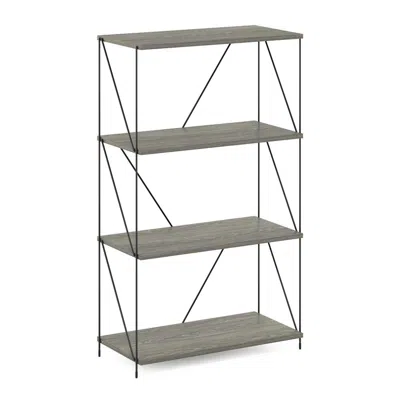 Furinno Besi 4-tier Industrial Multipurpose Shelf Display Rack With Metal Frame, Finn Oak