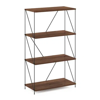 Furinno Besi 4-tier Industrial Multipurpose Shelf Display Rack With Metal Frame, Walnut Cove In Brown