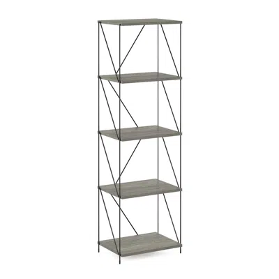 Furinno Besi 5-tier Industrial Multipurpose Shelf Display Rack With Metal Frame, Narrow, Finn Oak In Brown