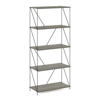 Furinno Besi 5-tier Industrial Multipurpose Shelf Display Rack With Metal Frame, Wide, Finn Oak In Gray