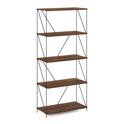 Furinno Besi 5-tier Industrial Multipurpose Shelf Display Rack With Metal Frame, Wide, Walnut Cove In Brown