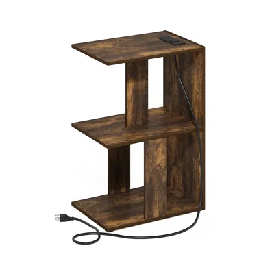 Furinno Boyate Open Storage Sofa Side Table, End Table With Usb And Type-c Charging Port In Brown