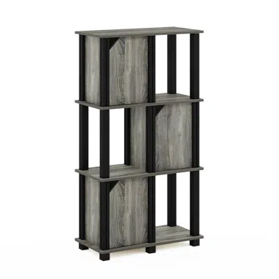 Furinno Brahms 4-tier Storage Shelf With 3 Doors, French Oak Grey/black