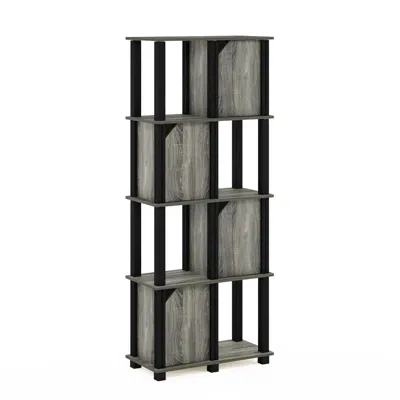 Furinno Brahms 5-tier Storage Shelf With 4 Doors, French Oak Grey/black