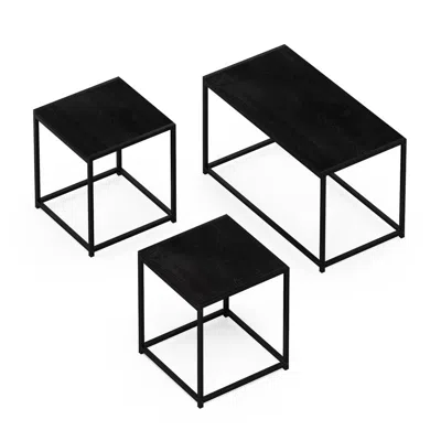 Furinno Camnus Modern Living Room Table Set With One Coffee Table And Two End Tables, Americano In Black