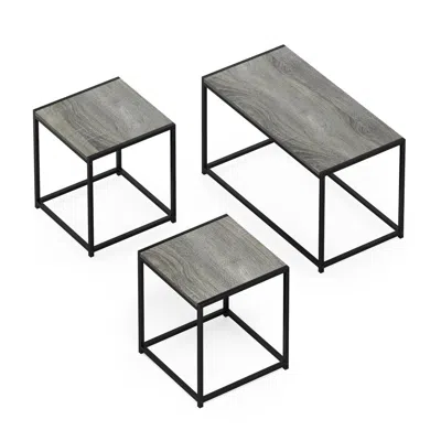 Furinno Camnus Modern Living Room Table Set With One Coffee Table And Two End Tables, Americano In Gray