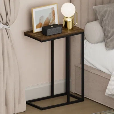 Furinno Camnus Night Stand, C-shape Nightstand, Metal Frame Side Table, End Table, Bedside Table, For Living In Brown