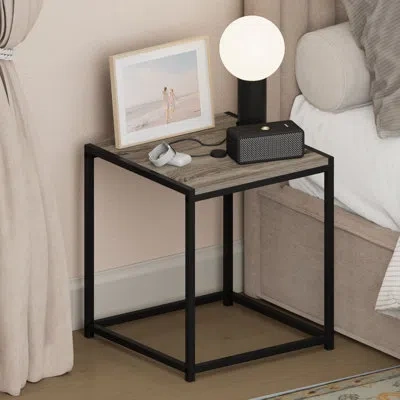 Furinno Camnus Night Stand, Metal Frame Nightstand, Toolless Side Table, End Table, Bedside Table, For Livin In Black