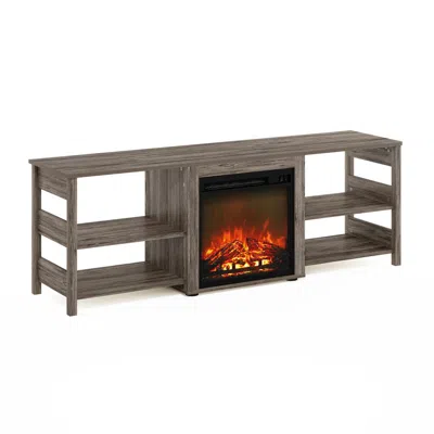 Furinno Classic 70 Inch Tv Stand With Fireplace, Rustic Oak In Brown