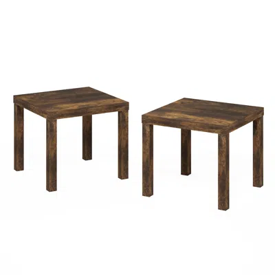 Furinno Classic Homey Square Side Table, Set Of 2, Amber Pine