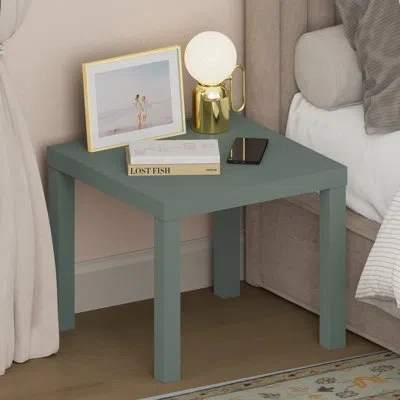 Furinno Classic Night Stand, Square Nightstand With 1.8" Thick Tabletop, Thick Frame 4-leg Side Table, End T In Green