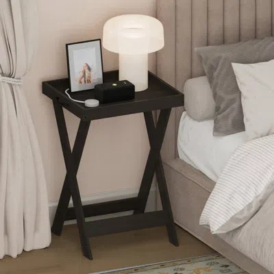 Furinno Classic Night Stand, Square Nightstand With X-legs, Removable Tray Top End Table, Criss-crossed Leg  In Black