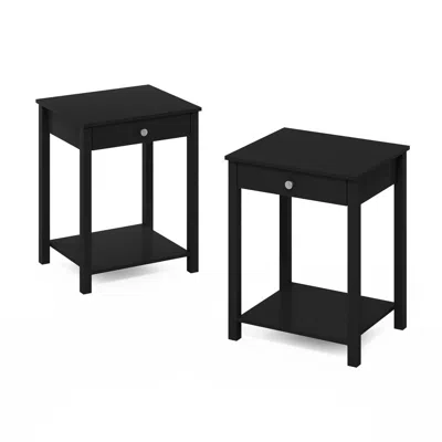 Furinno Classic Side Table With Drawer, Set Of 2, Americano