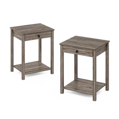 Furinno Classic Side Table With Drawer, Set Of 2, Rustic Oak In Brown