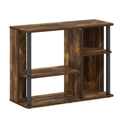 Furinno Classic Tv Stand With Plastic Poles For Tv Up To 40-inch, Amber Pine/black In Brown
