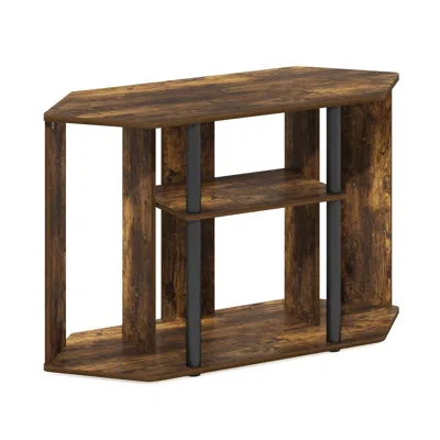 Furinno Classic Tv Stand With Plastic Poles For Tv Up To 43-inch, Amber Pine/black In Brown